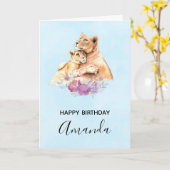 カウトウォーターカラーマザーライオン&カブ誕生日 カード (黄色い花)