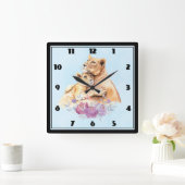 カウトウォーターカラーマザーライオン&カブ スクエア壁時計 (ホーム)