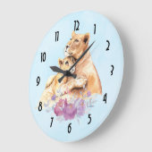 カウトウォーターカラーマザーライオン&カブ ラージ壁時計 (傾斜)