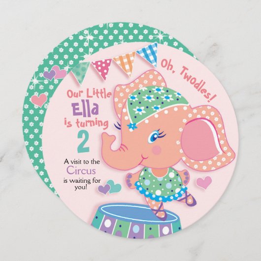 カウトエルエレファント2歳誕生日サーカスパーティー 招待状 (正面/裏面)