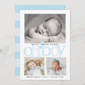 カウトオーボーイブルーハートコラージュフォト誕生 案内状 (正面/裏面)