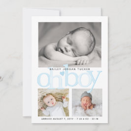 カウトオーボーイブルーハートコラージュフォト誕生 案内状