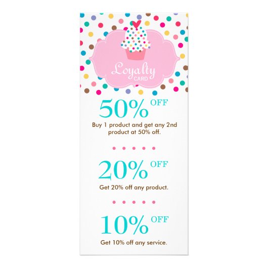 カウトカップケーキ割引ロイヤリティカード水玉模様 ラックカード (正面)