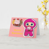 カウトカップケーキ忍者ピンク誕生日カード カード (黄色い花)