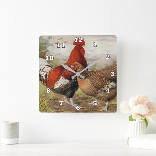 カウトカントリーファームハウスヴィンテージキッチンデコール スクエア壁時計 (ホーム)