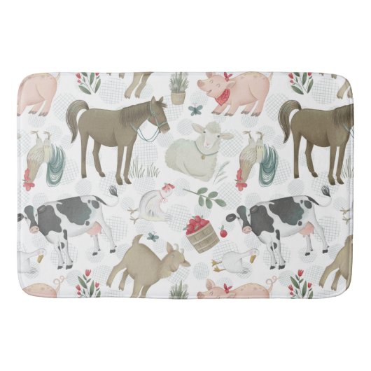 カウトカントリーファームハウス動物ウシヒツジ豚 バスマット (正面)