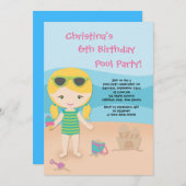 カウトガールズビーチパーティーバースデーパーティ招待状 招待状 (正面/裏面)