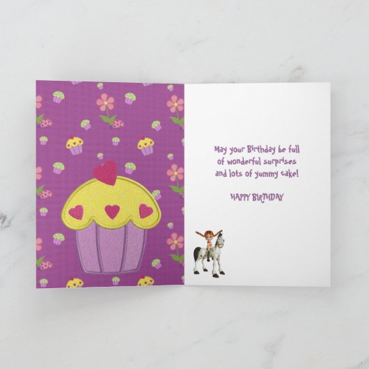 カウトガールホース&フラワーズパーソナライズされた誕生日 カード (内部)