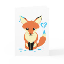 カウトキツネ絵画ブルーハートグリーティカスタムングカード
