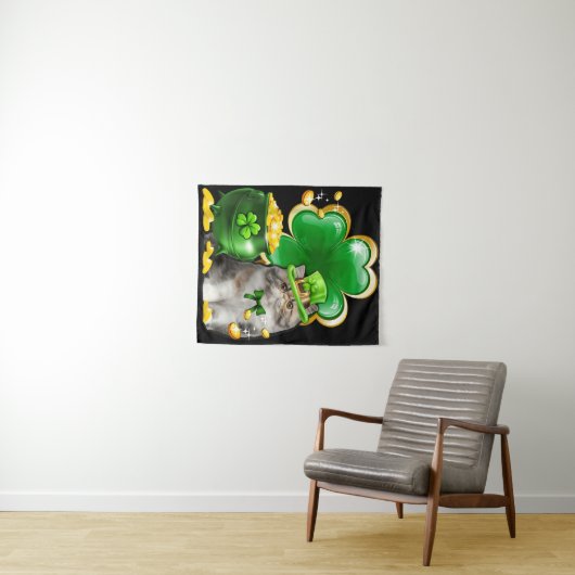 カウトキャットシャムロックアイリッシュセントパトリックデー タペストリー (インサイチュ(横))