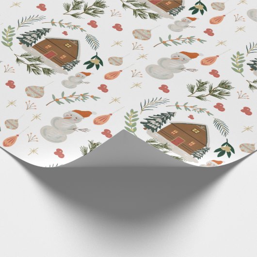 カウトキ素朴ャビン雪だるまホリデークリスマスギフト ラッピングペーパー (角)