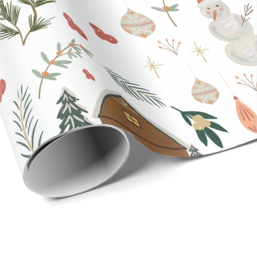 カウトキ素朴ャビン雪だるまホリデークリスマスギフト ラッピングペーパー (ロールコーナー)