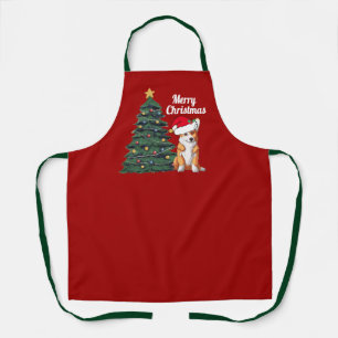 カウトクリスマスコーギインサンタハットレッドホリデイ エプロン