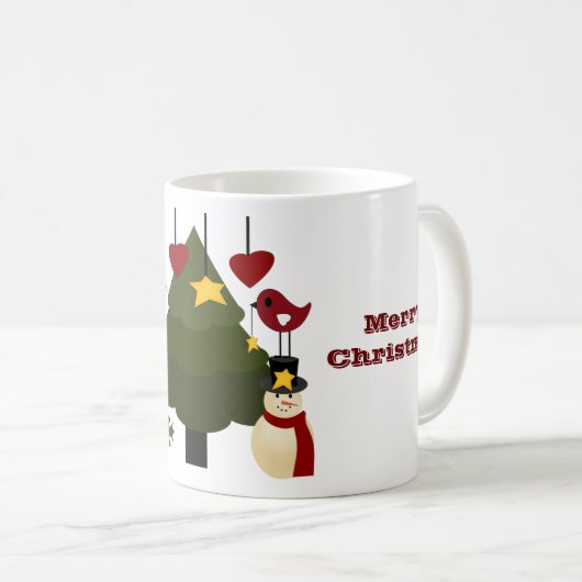 カウトクリスマスホリデイズツリー雪だるまスターズバード コーヒーマグカップ (正面右)