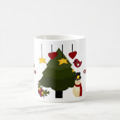 カウトクリスマスホリデイズツリー雪だるまスターズバード コーヒーマグカップ (中央)