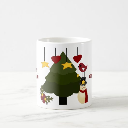 カウトクリスマスホリデイズツリー雪だるまスターズバード コーヒーマグカップ (中央)