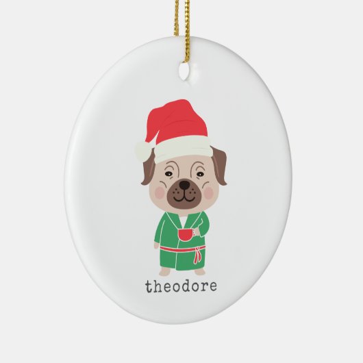 カウトクリスマスモーニングコーヒーブルドッグ名前をカスタムする セラミックオーナメント (右)