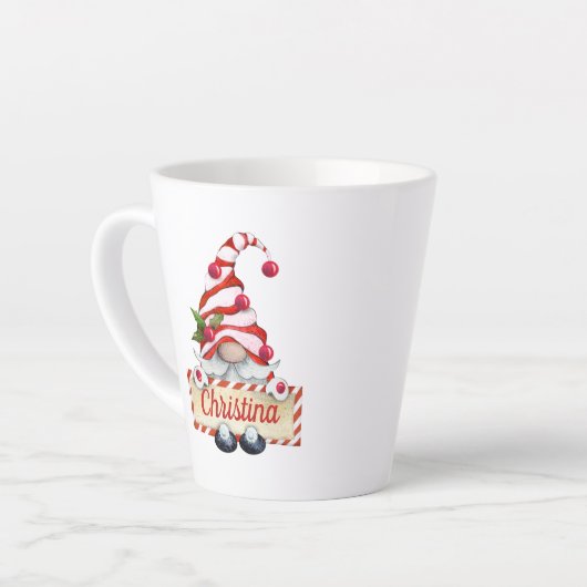 カウトクリスマス格言レッストライプのドハット名前をカスタムするL カフェラテマグ (左アングル)
