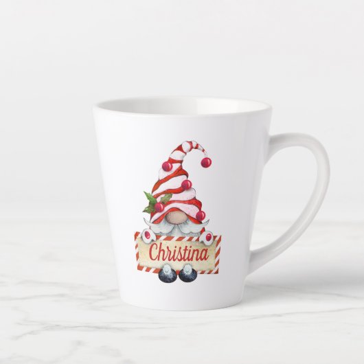 カウトクリスマス格言レッストライプのドハット名前をカスタムするL カフェラテマグ (右)