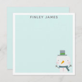 カウトクリスマス雪だるまティール(緑がかった色)ミパーソナライズされたント ノートカード (正面/裏面)