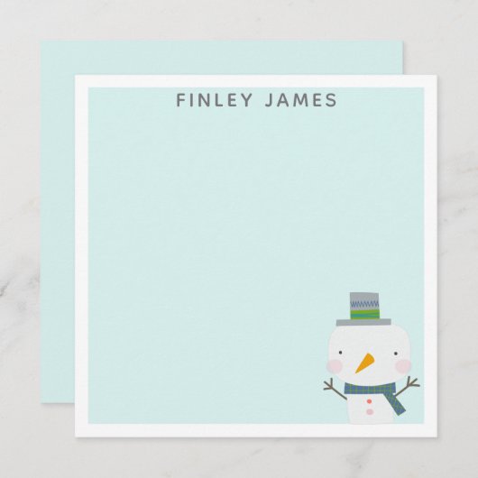 カウトクリスマス雪だるまティール（緑がかった色）ミパーソナライズされたント ノートカード (正面/裏面)