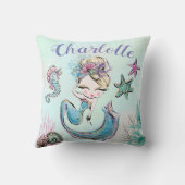 カウトグリッターマーメイドウィズブロンドヘア名前をカスタムする クッション (裏面)