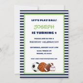 カウトグリーンアンドブルースポーツストライプの誕生日 招待状 (正面)