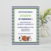 カウトグリーンアンドブルースポーツストライプの誕生日 招待状 (スタンド正面)