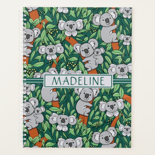 カウトコアラパターンハンパーソナライズされたターグリーン プランナー手帳 (正面)