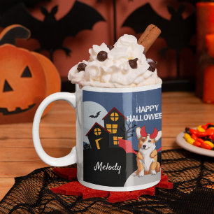 カウトコルギハロウィーン幽霊のよく出るハウスパーソナライズされた コーヒーマグカップ