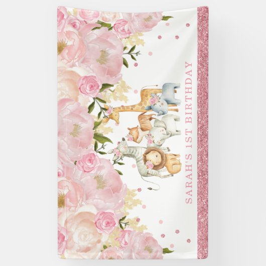 カウトサファリベビーアニマルズバラ金ゴールド赤面フローラ 横断幕 (縦)