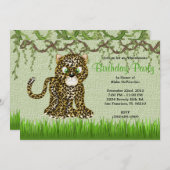 カウトスイートベビーチーターつる植物ジャングル誕生日 招待状 (正面/裏面)