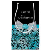 カウトターコイズチータプリントフリリーボウアンドネーム スモールペーパーバッグ (正面)