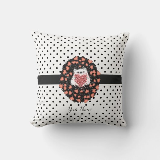 カウトダンデリオンヘッジホッグ水玉模様ハート クッション (正面)