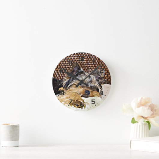 カウトティーカップヨークシャーテリアヨークシャーテリアデジタルアート ラウンド壁時計 (ホーム)