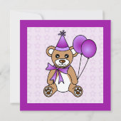 カウトテディベアテーマ子供の誕生日パープル 招待状 (裏面)
