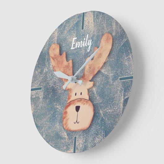 カウトディアヘッドウィンターブルーネーム子供部屋 ラージ壁時計 (傾斜)