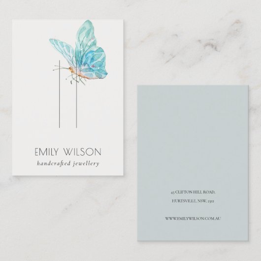 カウトドリームブルーアクアバタフライヘアピンディスプレイ 名刺 (正面/裏面)