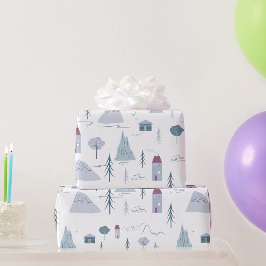 カウトハウスツリーズマウンテンモダンパターン ラッピングペーパー (パーティーギフト)