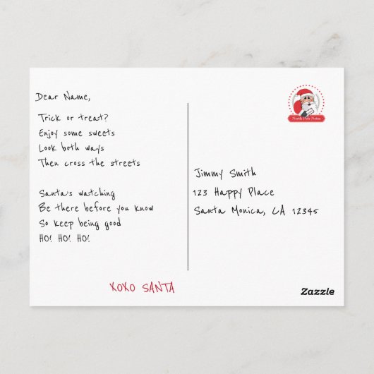 カウトハロウィーンパンプキンサンタ ポストカード (裏面)