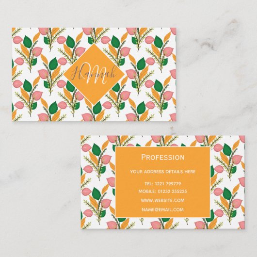 カウトハンドグリーンフ絵を描リージングピンクデザイン 名刺 (正面/裏面)