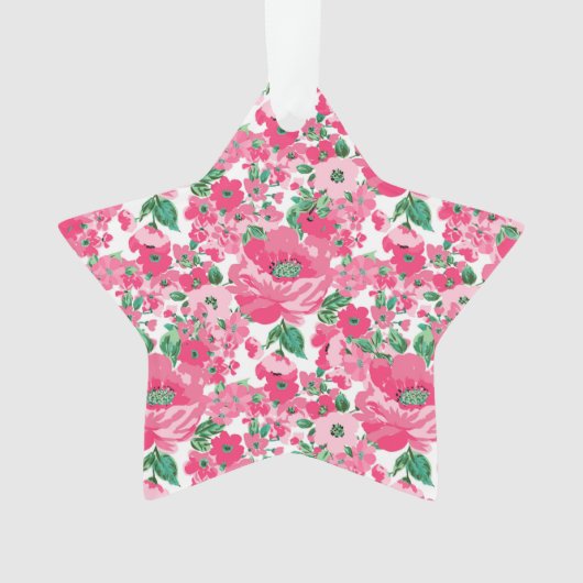 カウトハン絵を描ドピンクフラワーズホワイトデザイン オーナメント (正面)