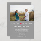 カウトハートグレーレッド結婚のフォト招待状 招待状 (正面/裏面)