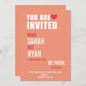 カウトハートレッド&ピーチ結婚式招待状 招待状 (正面/裏面)