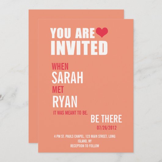 カウトハートレッド&ピーチ結婚式招待状 招待状 (正面/裏面)