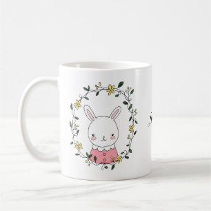 カウトバニーかわいいウサギウィズフラワーズ名前をカスタムする コーヒーマグカップ