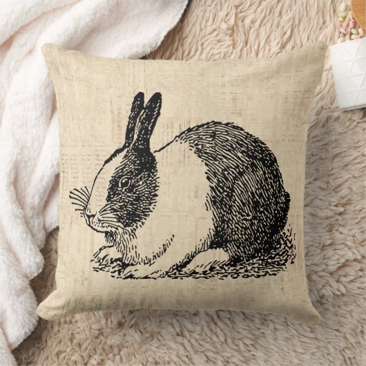 カウトバニーウサギヴィンテージアニマルアートイラストレーション クッション (ブランケット)