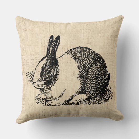 カウトバニーウサギヴィンテージアニマルアートイラストレーション クッション (裏面)