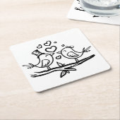 カウトバーズ白黒ラブ結婚バードズ スクエアペーパーコースター (アングル)