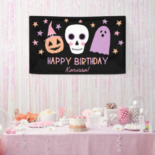カウトパステルスカル幽霊ハロウィーン誕生日名 横断幕